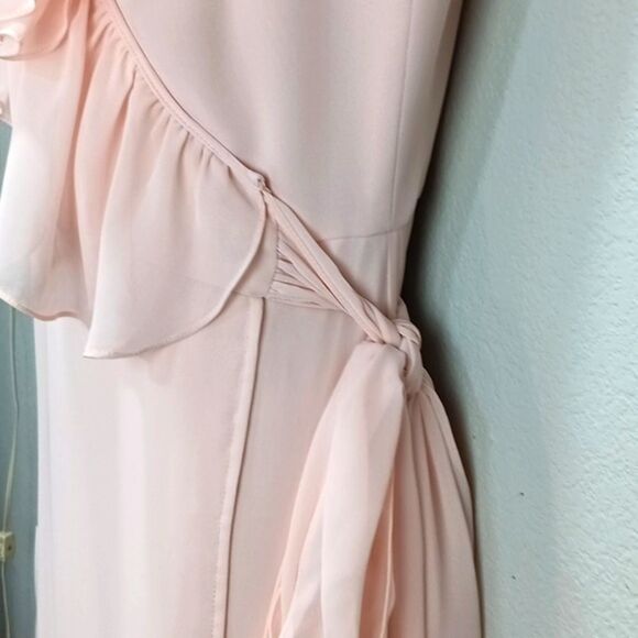 Ceremony by Joanna August Lola Blush Pink Ruffle Chiffon Wrap maxi Dress sz L - Picture 7 of 15